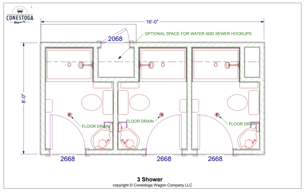 three room shower house floor plan